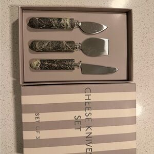 Marble Handle Cheese Knife Set - Black/Green and Silver